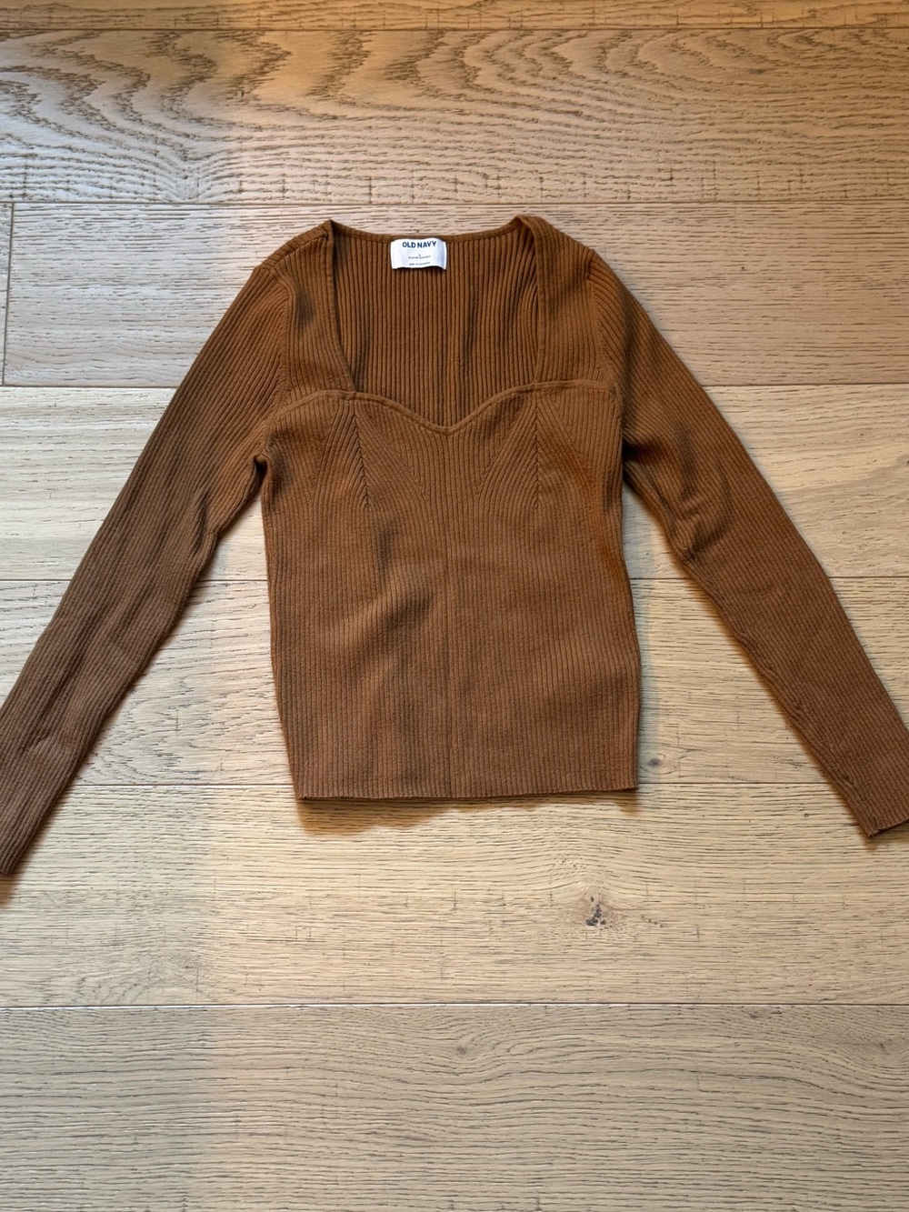 Old Navy Brown Ribbed Sweetheart Neck Fitted Sweater Long Sleeve Size L